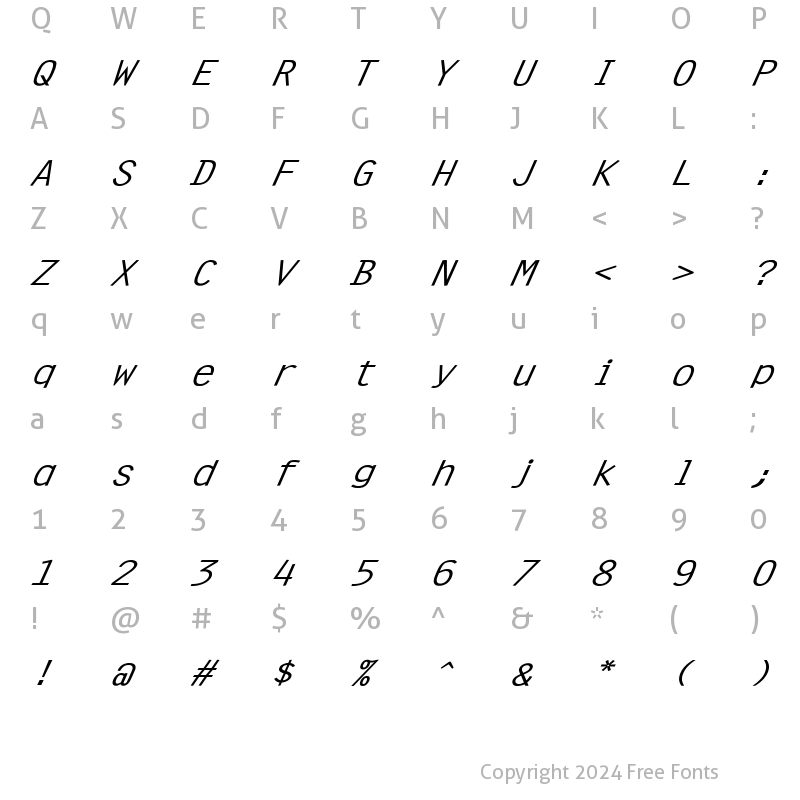 Character Map of Clean Wide Italic