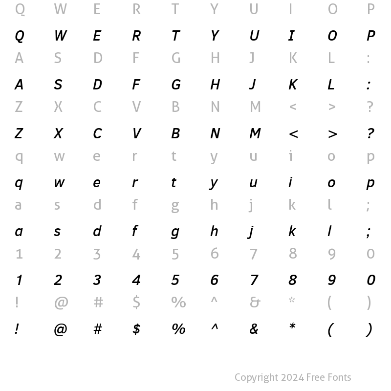 Character Map of Clear Sans Medium Italic