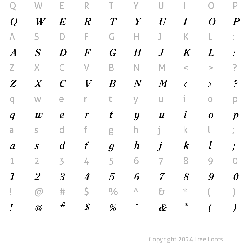 Character Map of Clearface Bold Italic