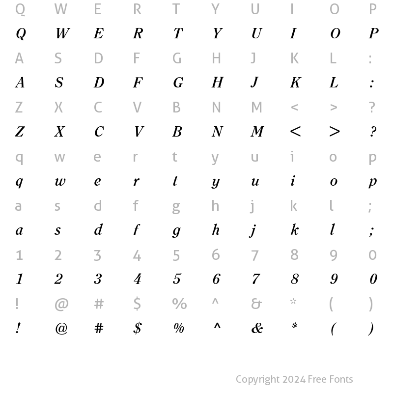Character Map of Clearface ITC BQ Bold Italic