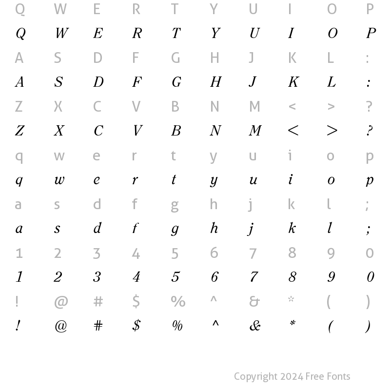 Character Map of Clearface ITC BQ Italic