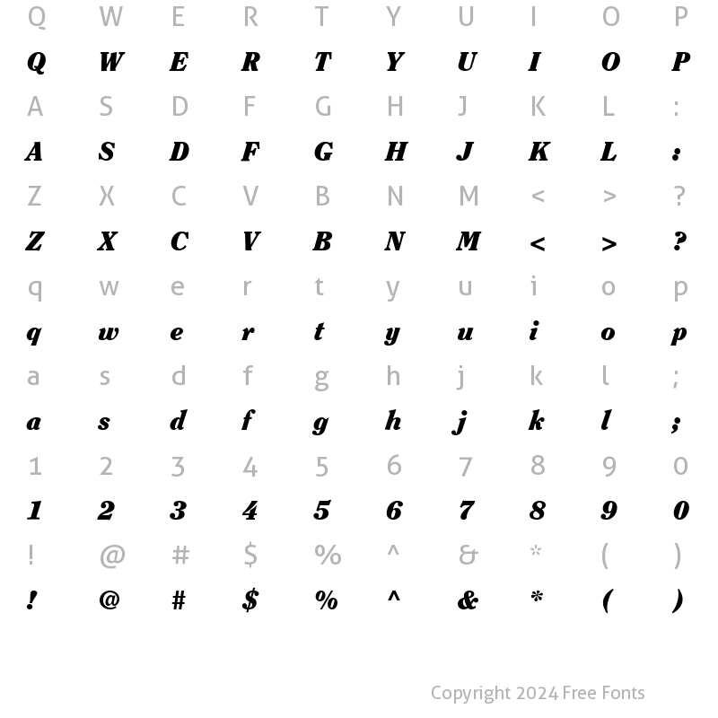 Character Map of Clearface LT Bold Bold Italic