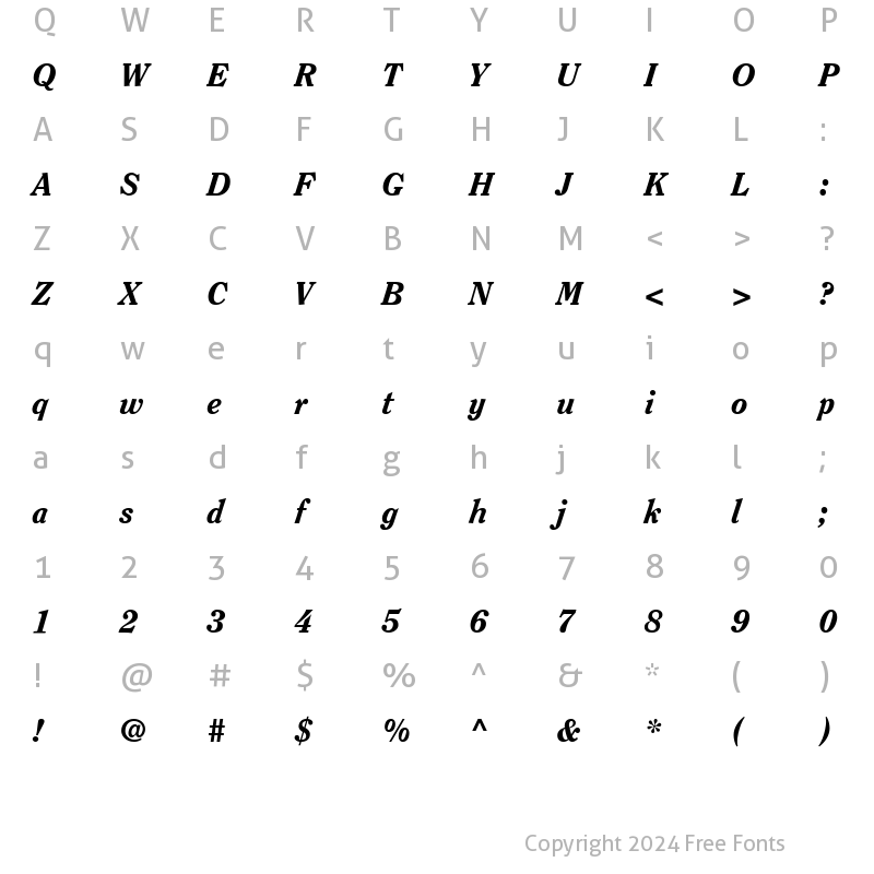 Character Map of Clearface LT Regular Bold Italic