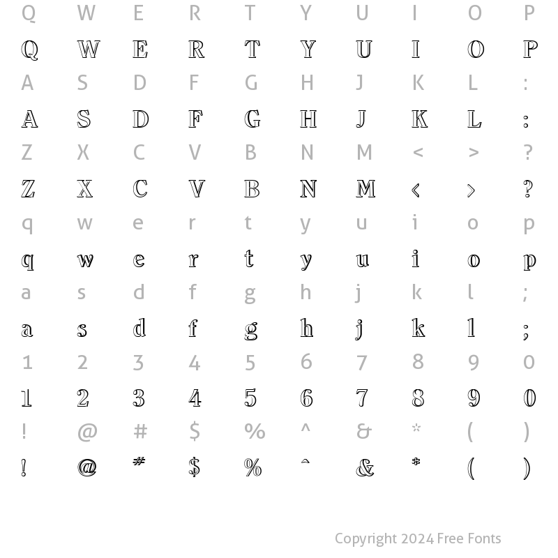 Character Map of Clearface Outline Shadow Regular