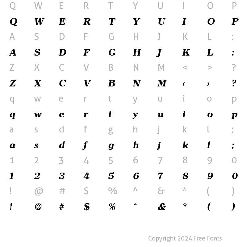 Character Map of Clearface-Serial-ExtraBold RegularItalic