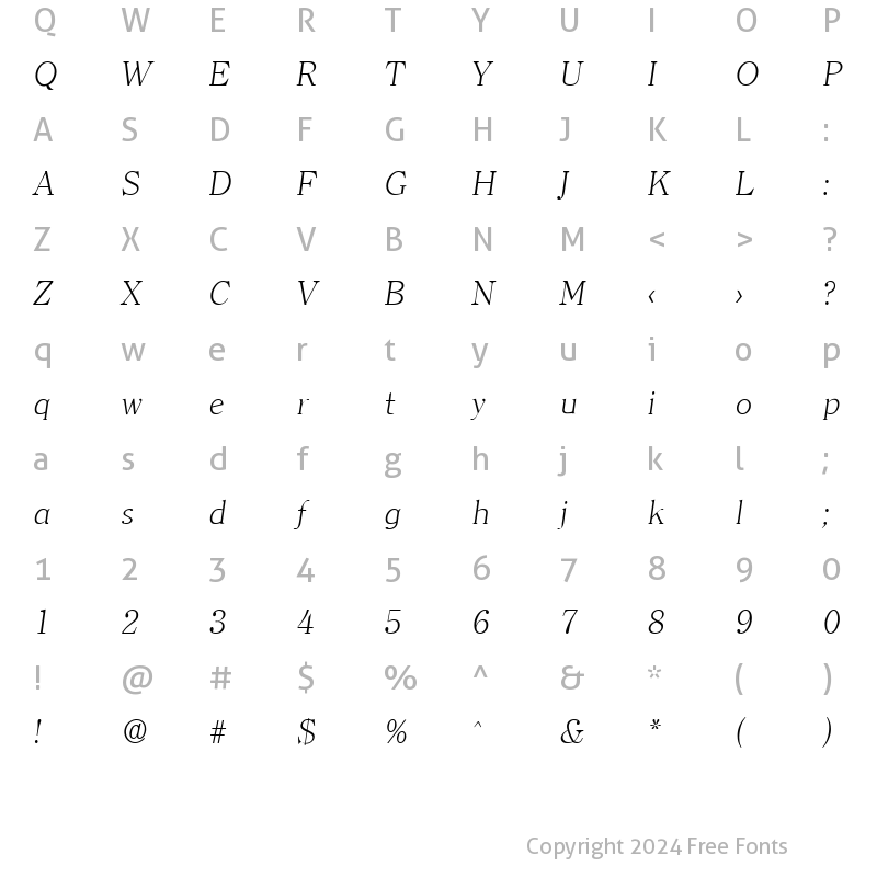 Character Map of Clearface-Serial-ExtraLight RegularItalic