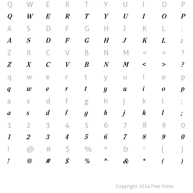 Character Map of ClearfaceEF-BoldItalic Regular