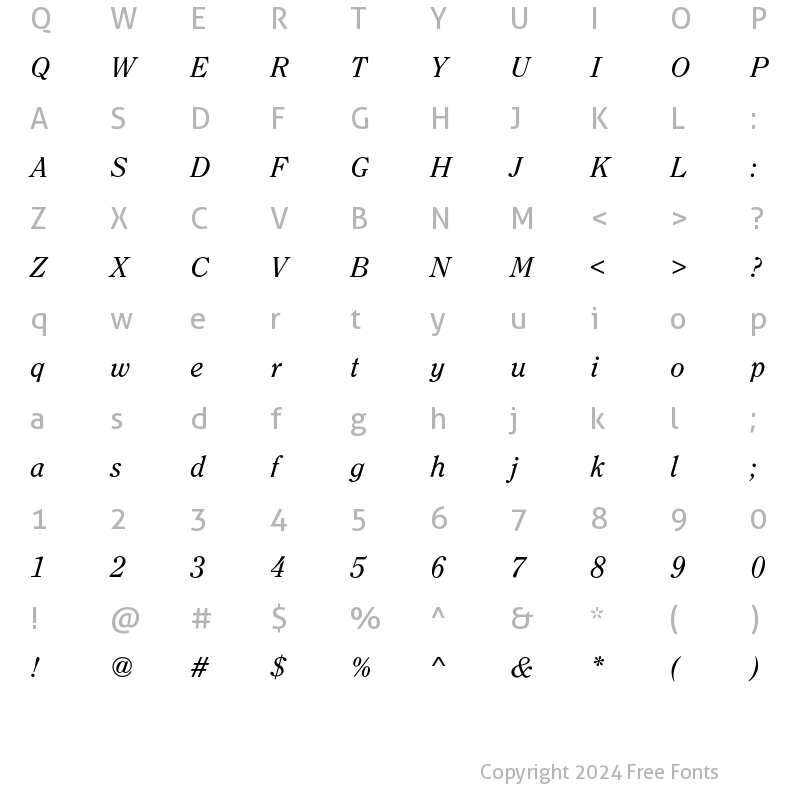 Character Map of ClearfaceEF-RegularItalic Regular