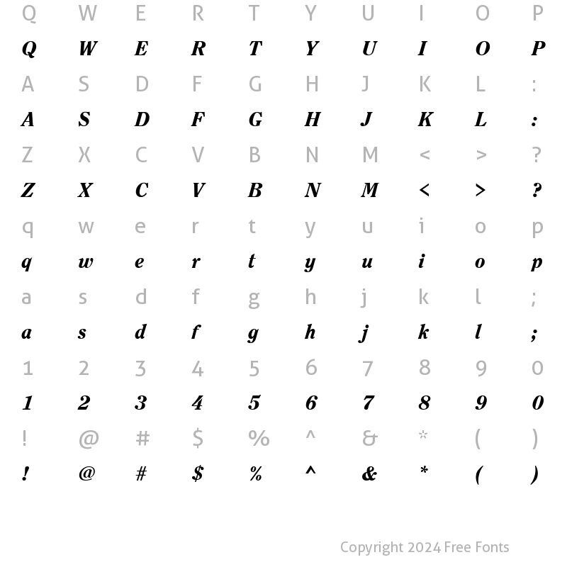 Character Map of ClearfaceH Bold Italic