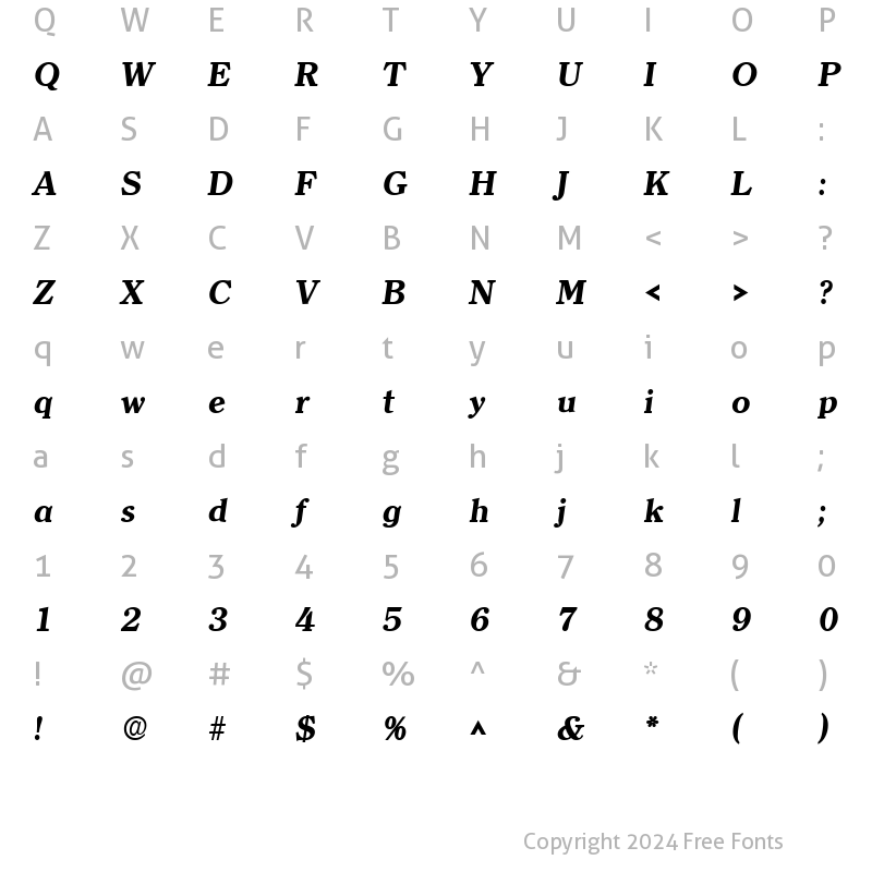 Character Map of ClearfaceLH Bold Italic