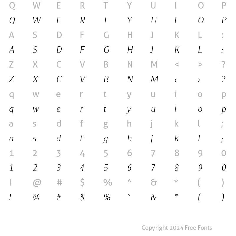 Character Map of Cleargothic-Serial-ExtraLight RegularItalic