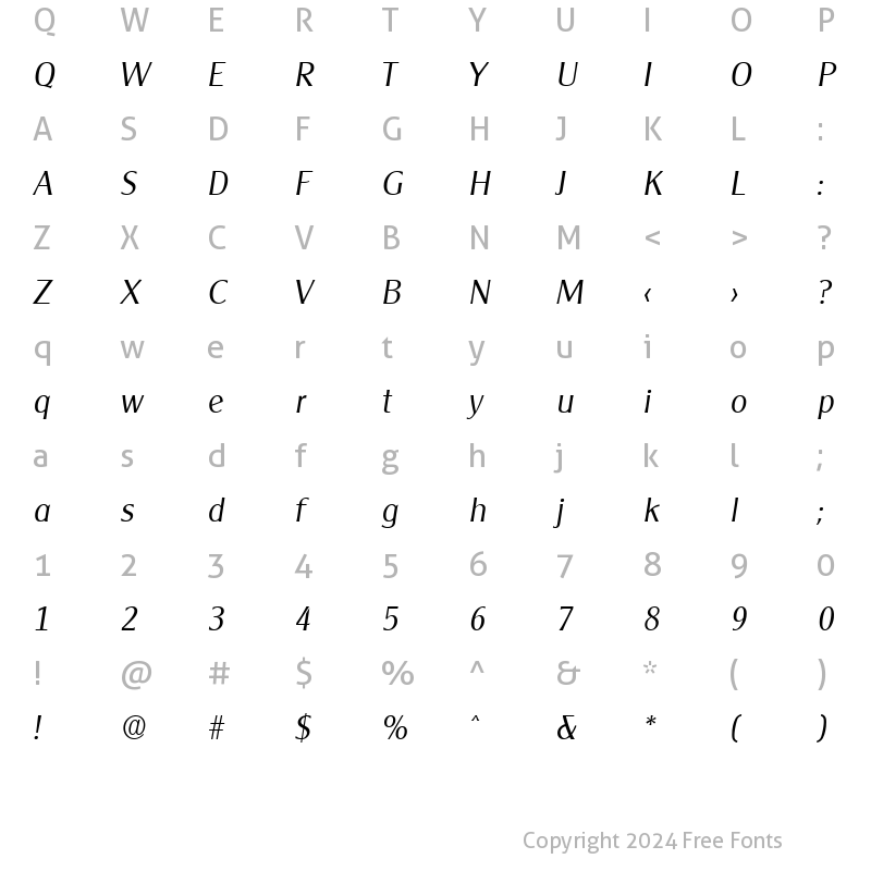 Character Map of Cleargothic-Serial-Light RegularItalic