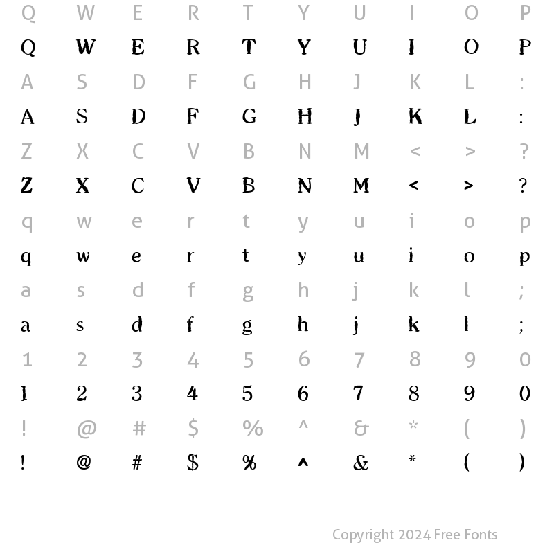 Character Map of ClearlyMangledRoman Regular