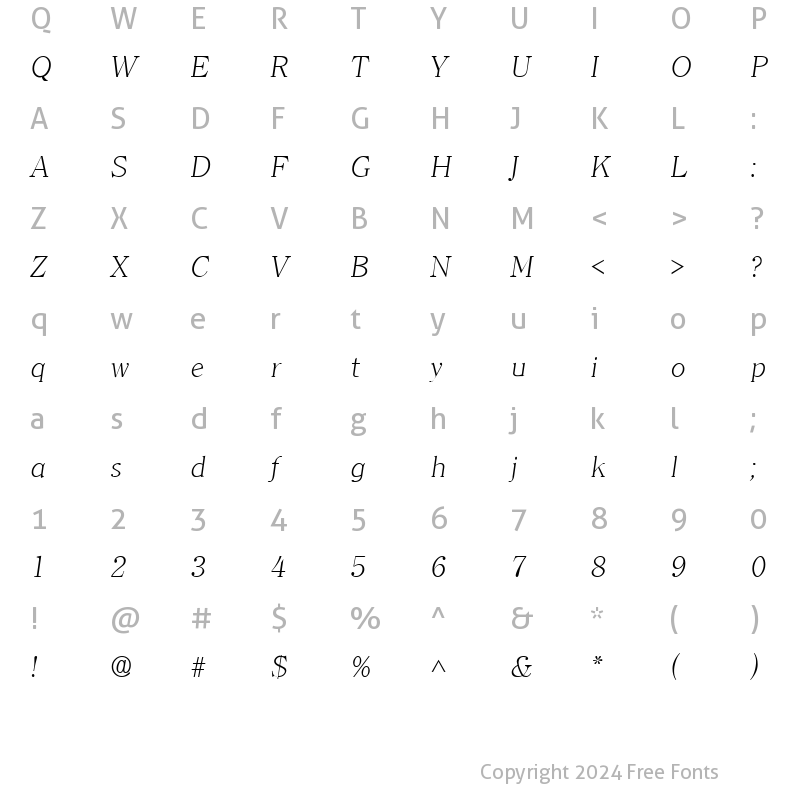 Character Map of ClearlyRomanLight Italic