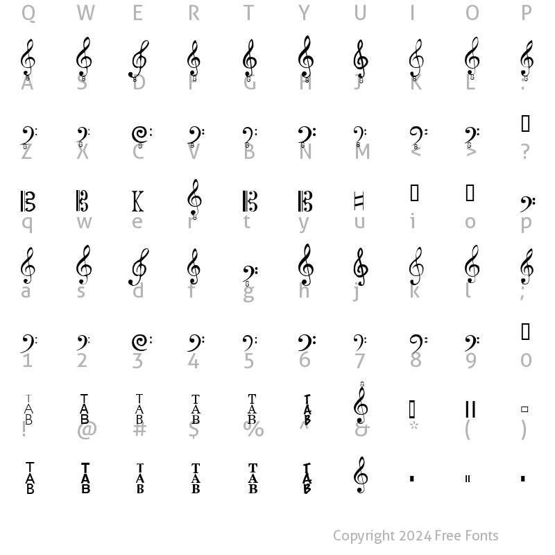 Character Map of Clefs Regular