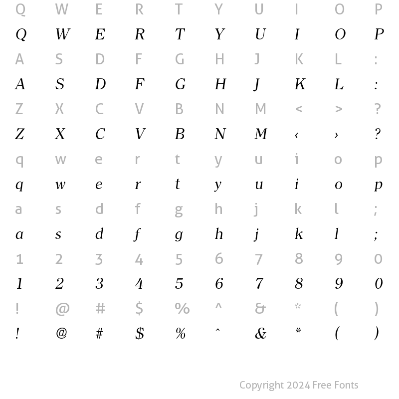 Character Map of Clerface-RegularIta Regular