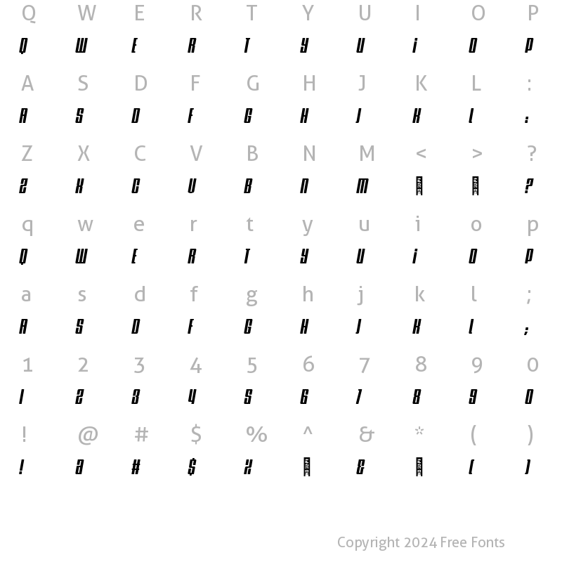 Character Map of Clocksmith Italic