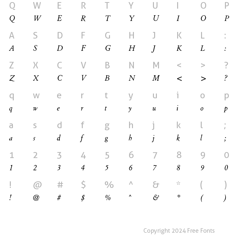 Character Map of Cloister CG Italic