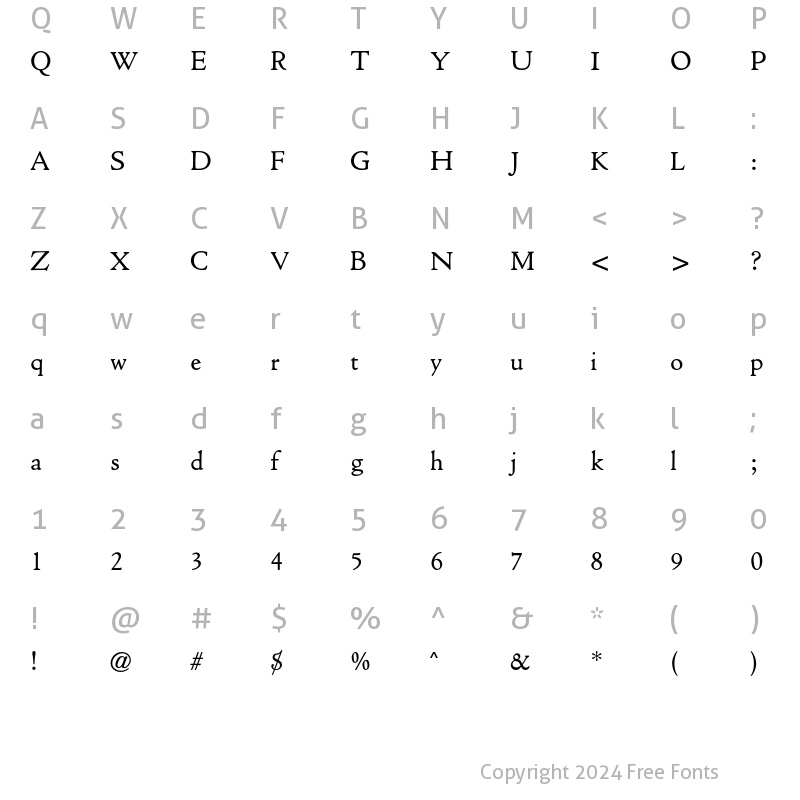 Character Map of Cloister CG Regular