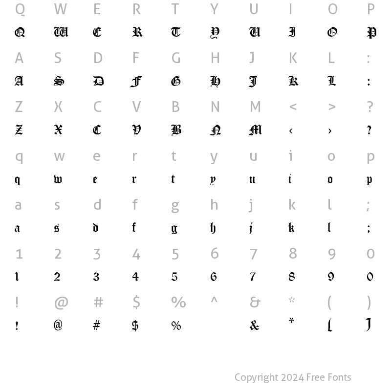 Character Map of Cloister_Black-Light Regular