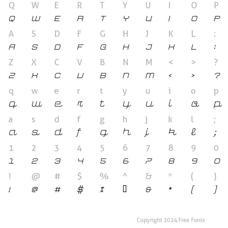 Character Map of closeHookline Slanted