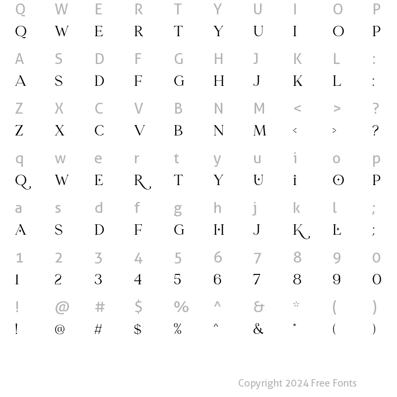 Character Map of Cloudy Aurora Serif