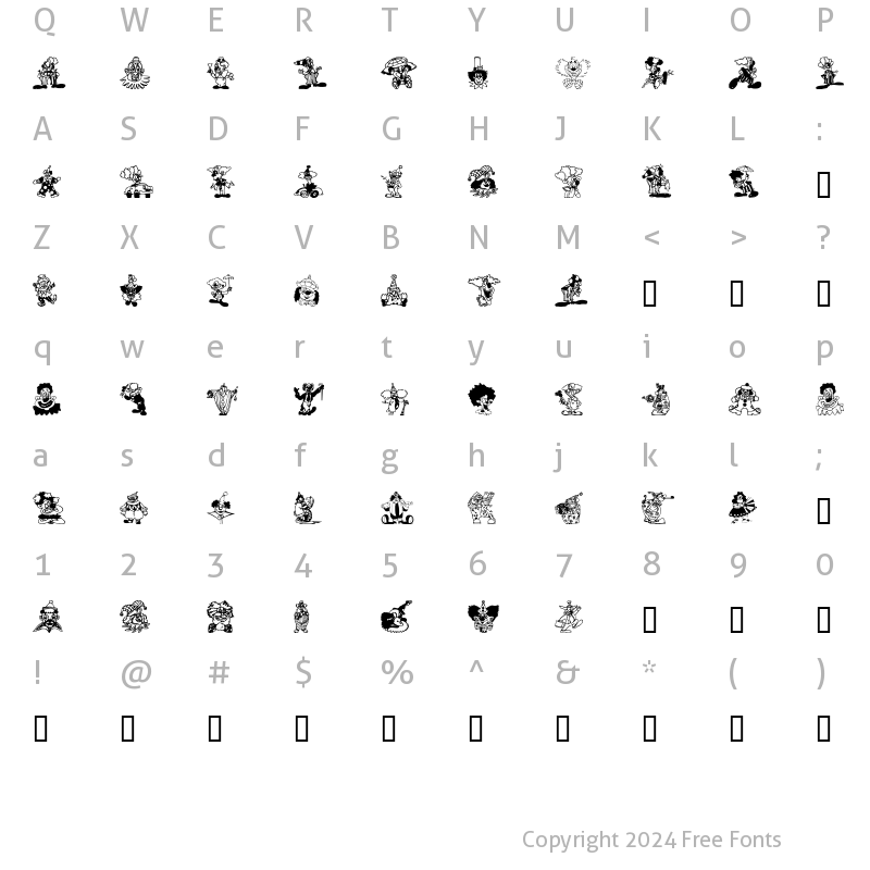 Character Map of Clowners Regular