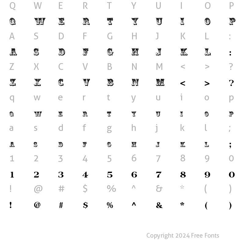 Character Map of Clowning ttnorm Regular