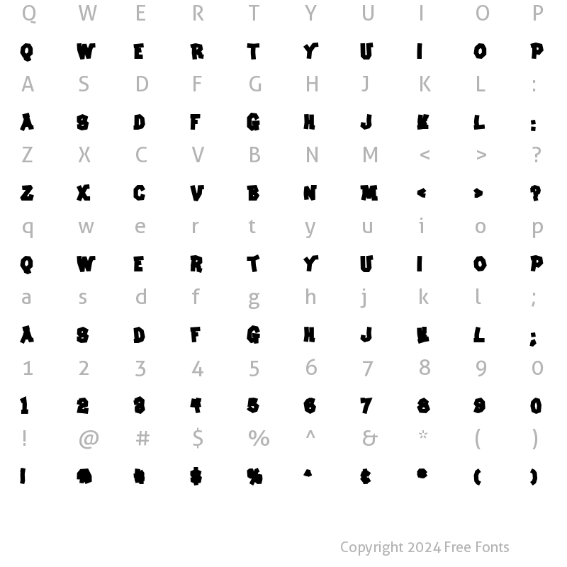 Character Map of Clunker AOE Bold