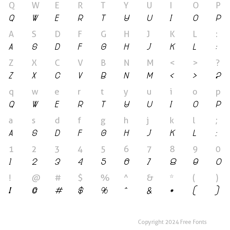 Character Map of Cluster italic01 Italic