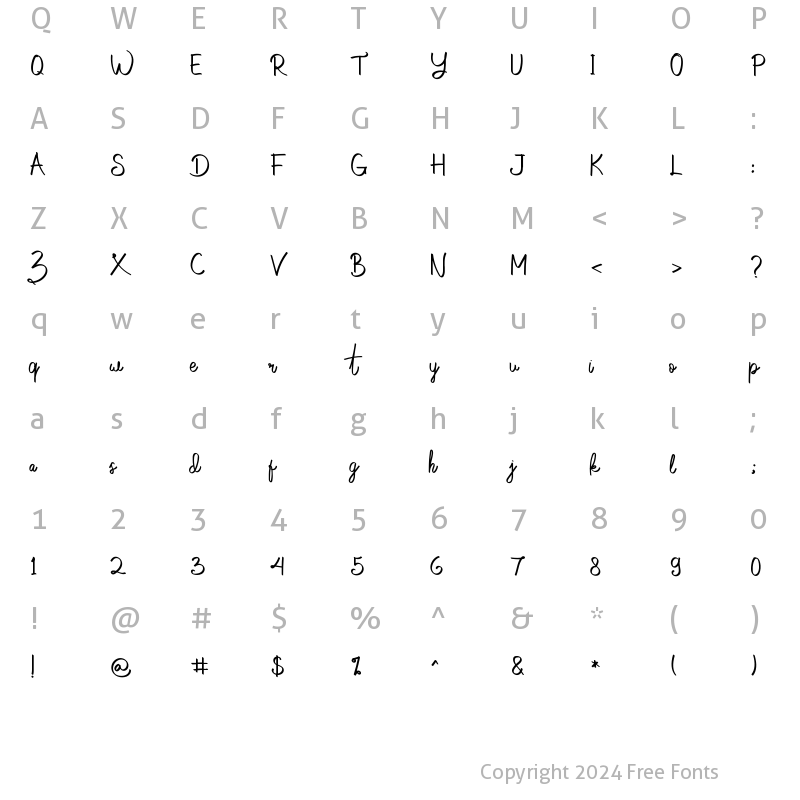 Character Map of Cobain Aja Regular