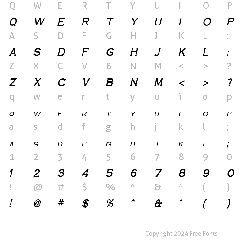 Character Map of Cobalt Condensed Bold Italic