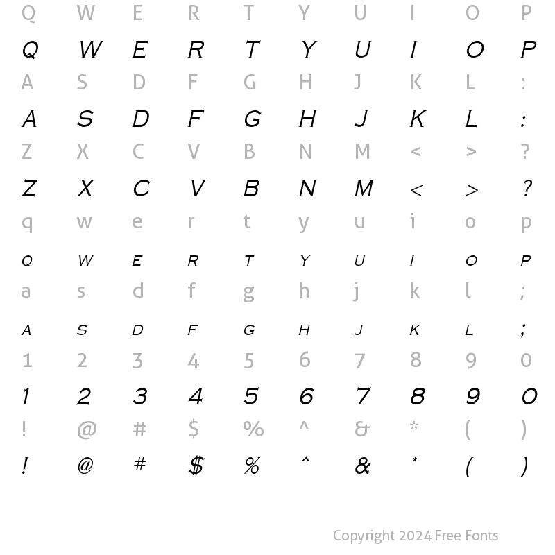 Character Map of Cobalt Condensed Italic