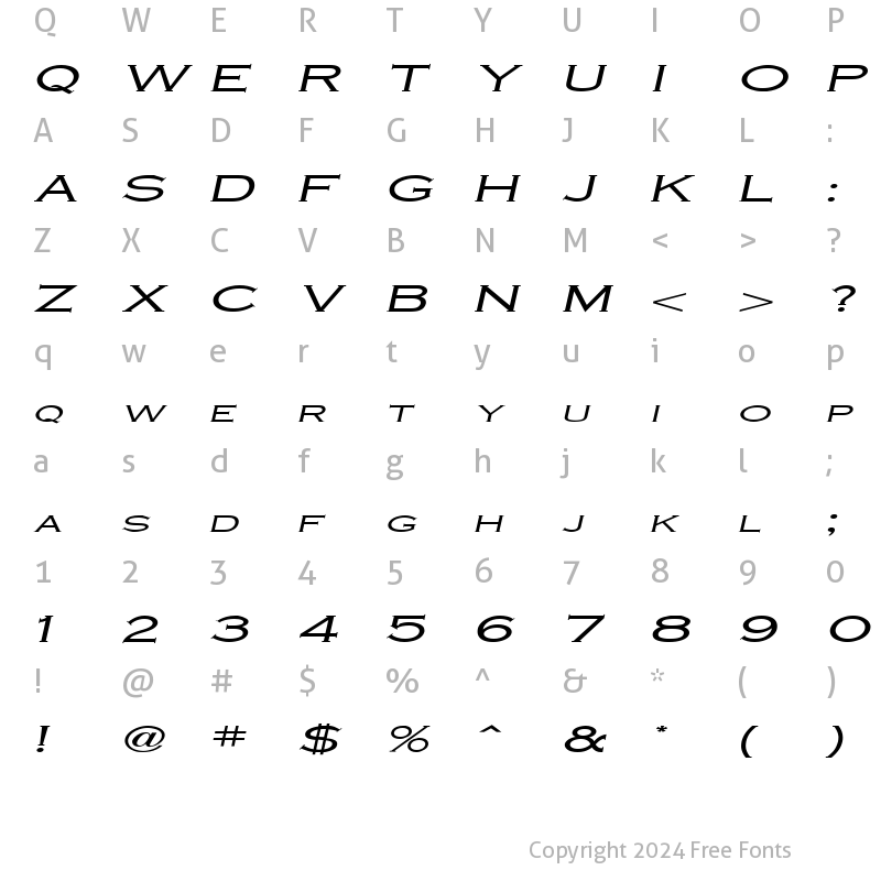 Character Map of Cobalt Extended Italic