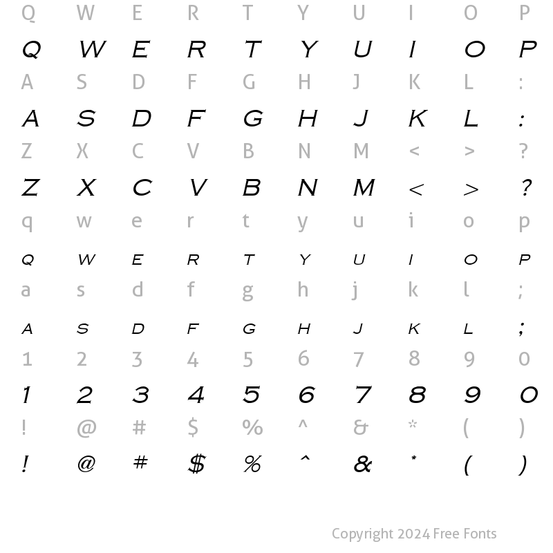 Character Map of Cobalt Italic