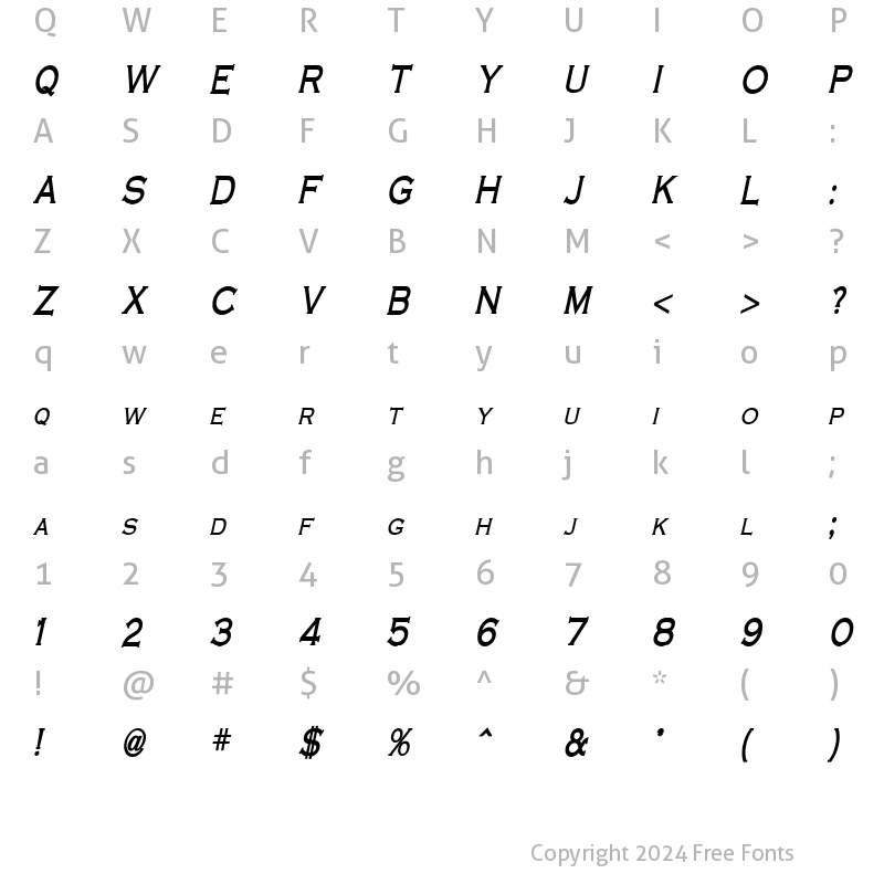 Character Map of Cobalt Thin Bold Italic