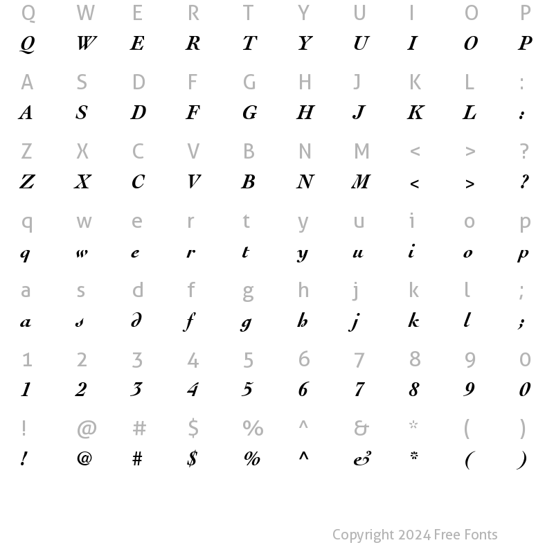 Character Map of Cochin BoldItalic