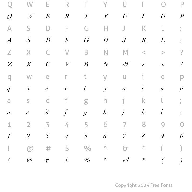 Character Map of Cochin Italic