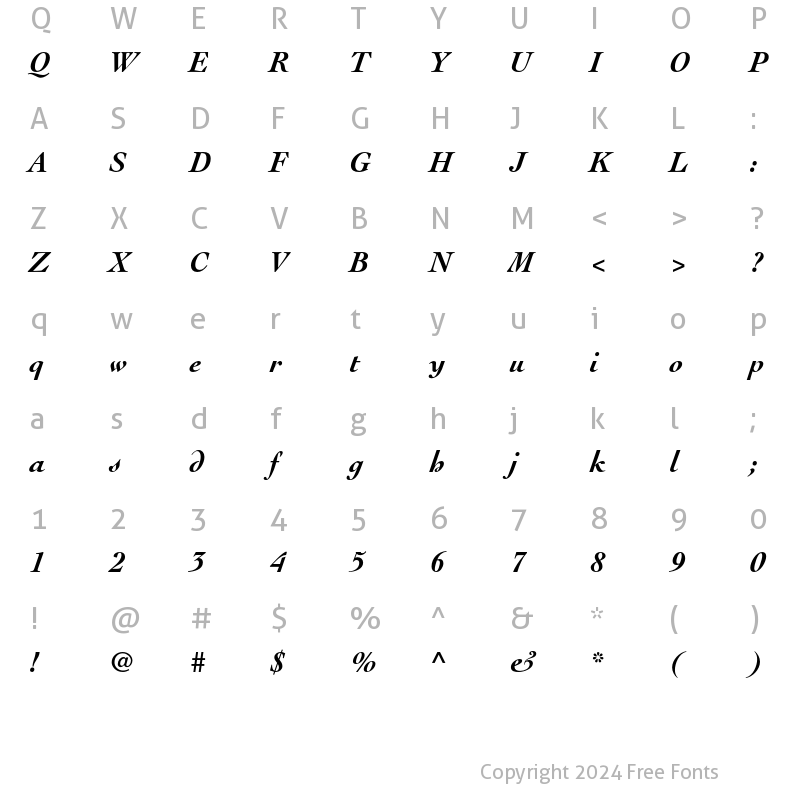 Character Map of Cochin LT Std Bold Italic