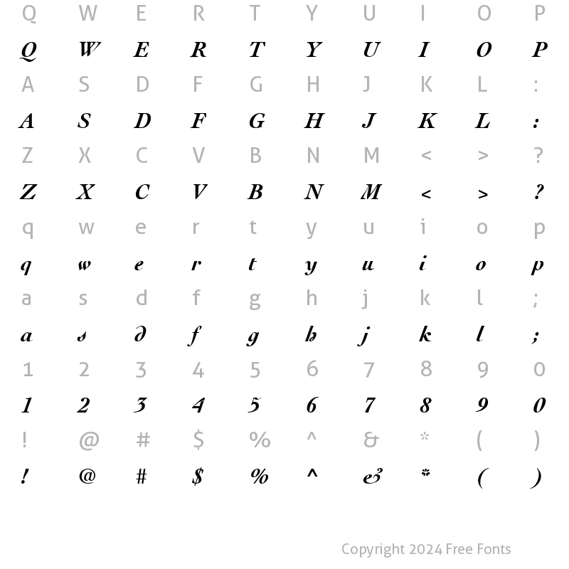 Character Map of Cockney BoldItalic