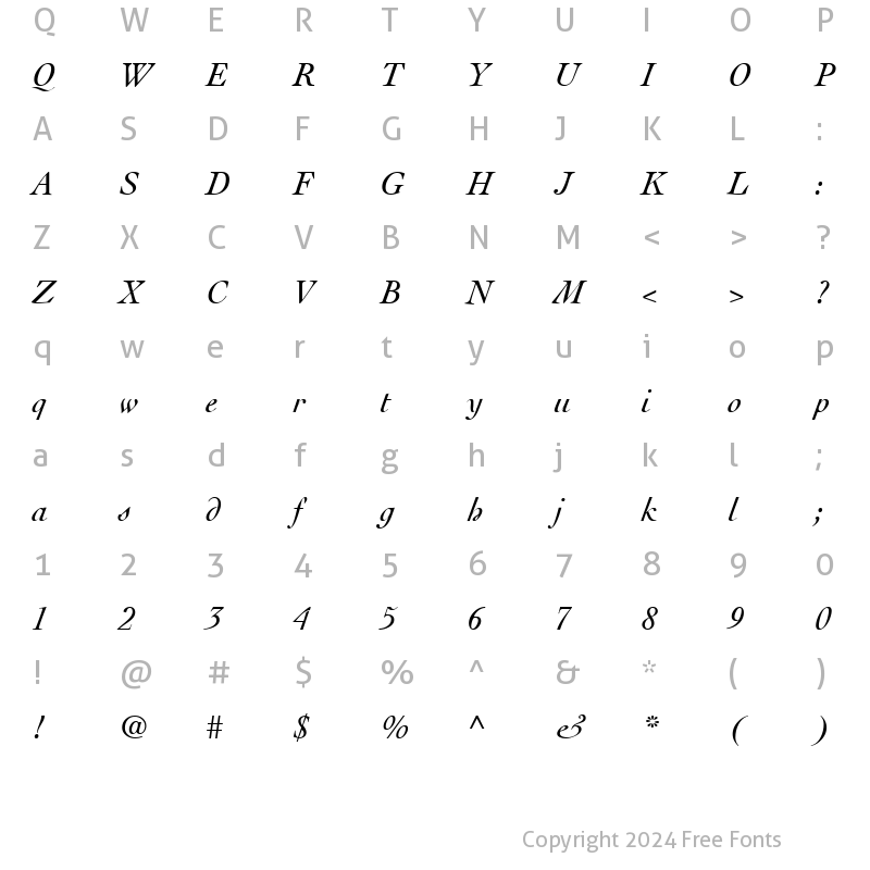 Character Map of Cockney RegularItalic