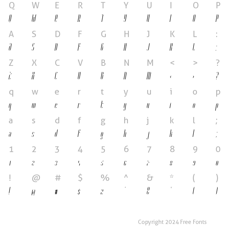 Character Map of Coco Condensed Italic