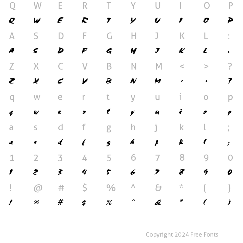 Character Map of Cocoa Wide Italic