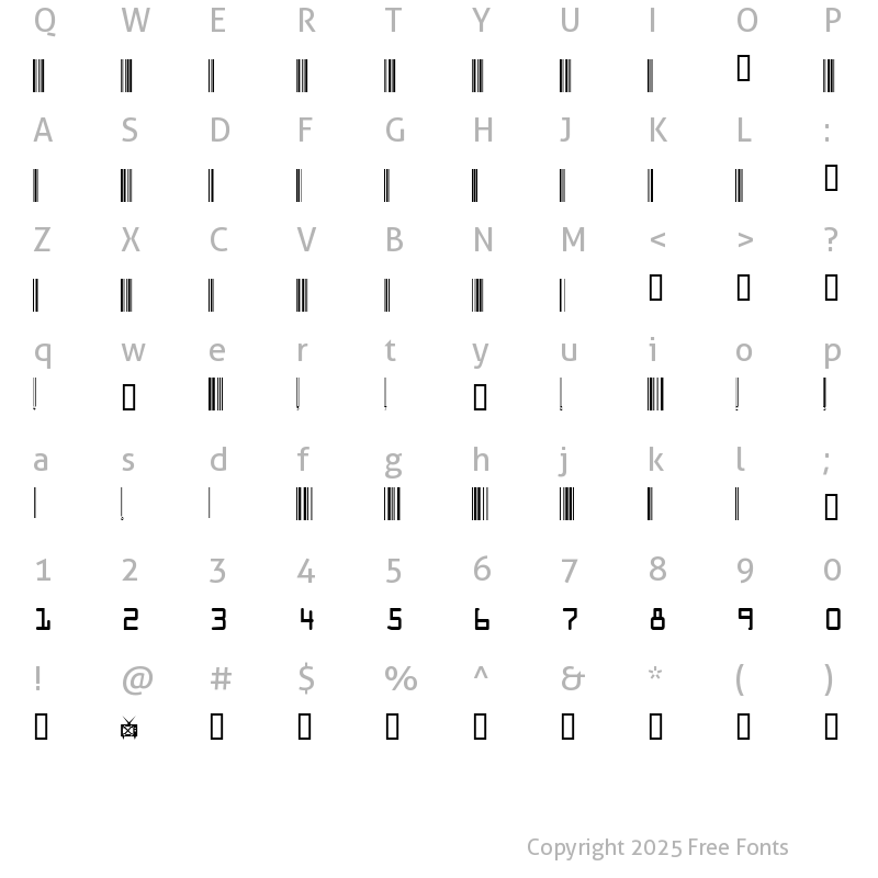 Character Map of code xero v3c