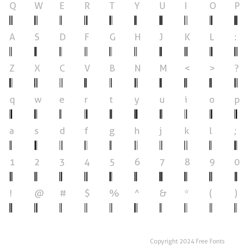 Character Map of Code128VeryWide Regular