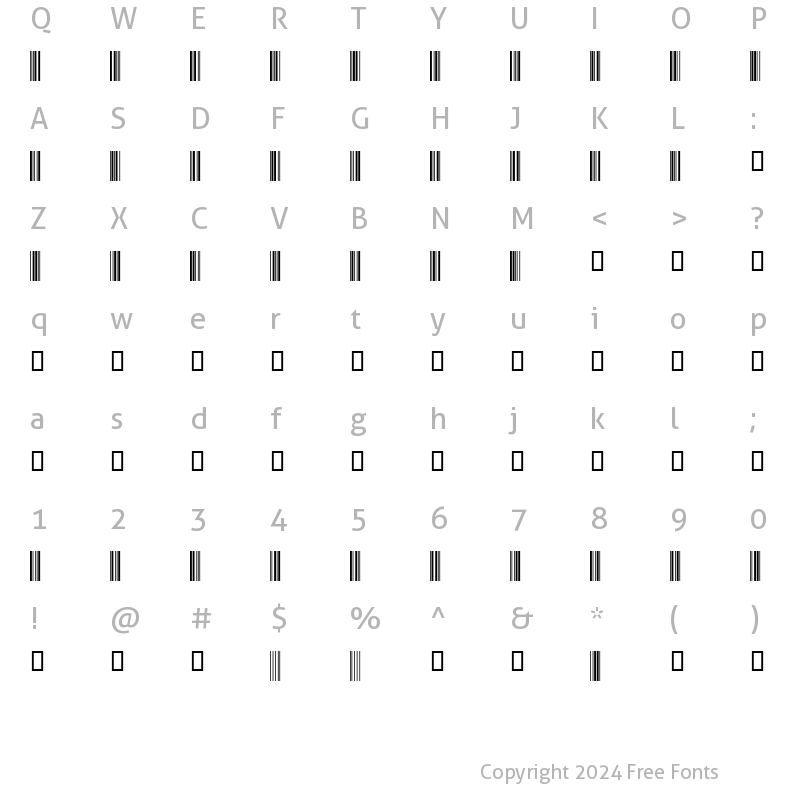 Character Map of Code39HalfInch Regular