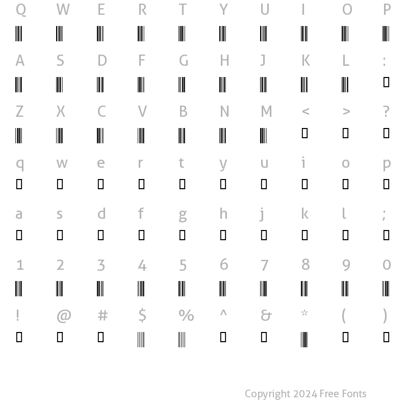 Character Map of Code39QuarterInch Regular