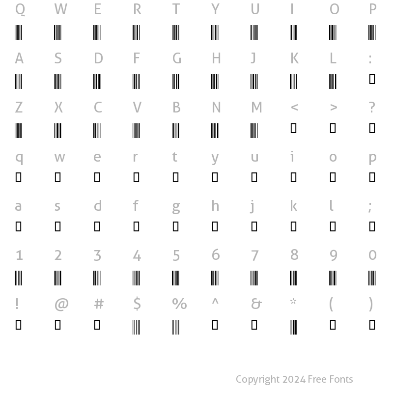 Character Map of Code39Slim Regular