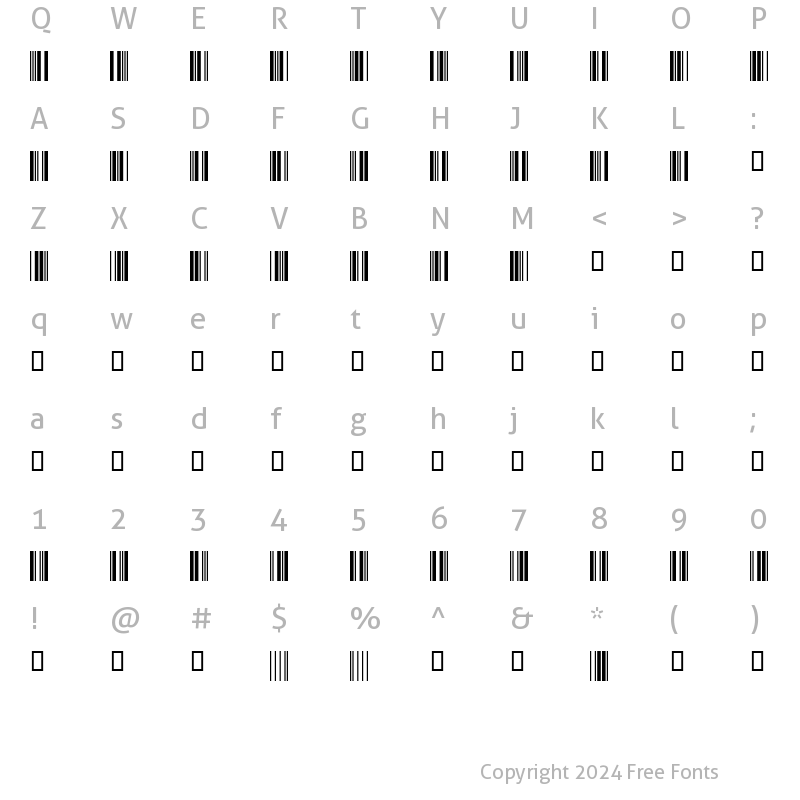 Character Map of Code39Wide Regular