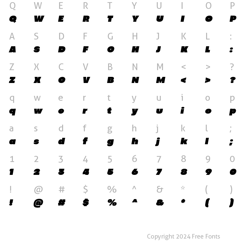 Character Map of Codec Pro Fat Italic